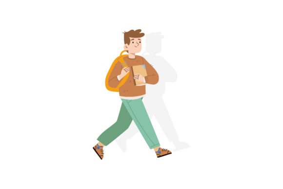 School Boy Walking to His School Graphics